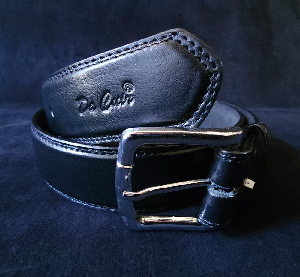 Da Cuir Mens Size 34 Black Leather Belt Handmade Silver Buckle Western Rustic
